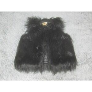 LOVE Point Black Faux Fur Vest Womens Small Black Shaggy Polyester